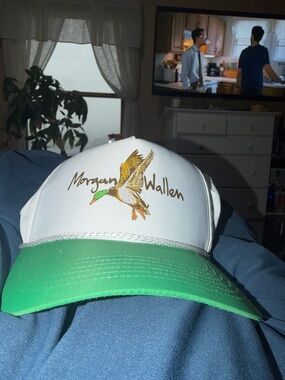 White Trucker Cap with Green Brim and Rope Detail